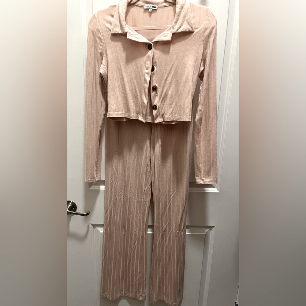2 Piece Cream Fashion Nova Pants Set Stretch